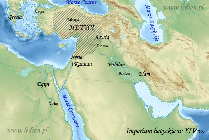 Mapa państwa hetyckiego w XIV wieku p.n.Ch.